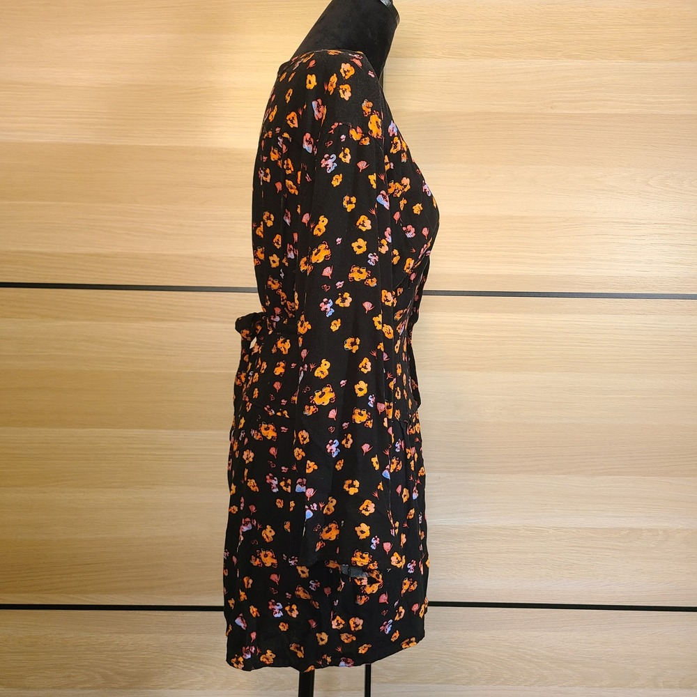 Free People Romper Womens 12 Black Floral Button Front Long Sleeve V-Neck - Picture 4 of 16